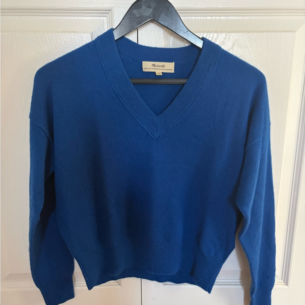 Madewell Royal Blue V-Neck Cashmere Sweater